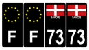 Lot de 4 Autocollants d'immatriculation Voiture 73 Croix de Savoie Version Bis