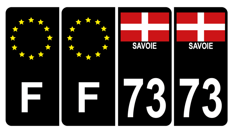 Lot de 4 Autocollants d'immatriculation Voiture 73 Croix de Savoie Version Bis