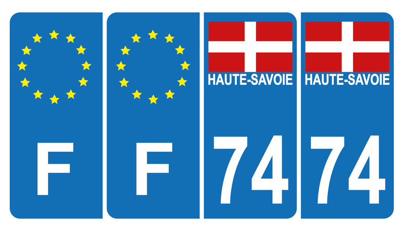 Lot de 4 Autocollants Plaque d'immatriculation Voiture 74 Croix de Savoie Version Bis