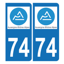 Autocollant Plaque d'immatriculation Voiture 74 Auvergne Rhône Alpes Version Bis