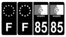 Lot de 4 Autocollants Plaque d'immatriculation Voiture 85 Drapeau Vendéen Bis & F Europe