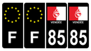 Lot de 4 Autocollants Plaque d'immatriculation Voiture 85 Drapeau Vendéen Bis & F Europe