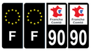 Lot 4 Autocollants Plaque d'immatriculation Voiture Ancienne Région 90 Noir