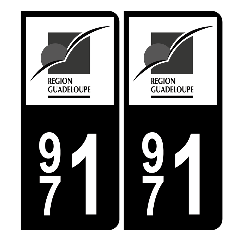 Autocollant plaque d'immatriculation 971 Guadeloupe Bis Noir