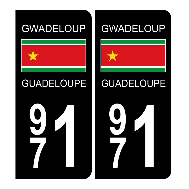 Autocollant Plaque d'immatriculation 971 Guadeloupe Noir