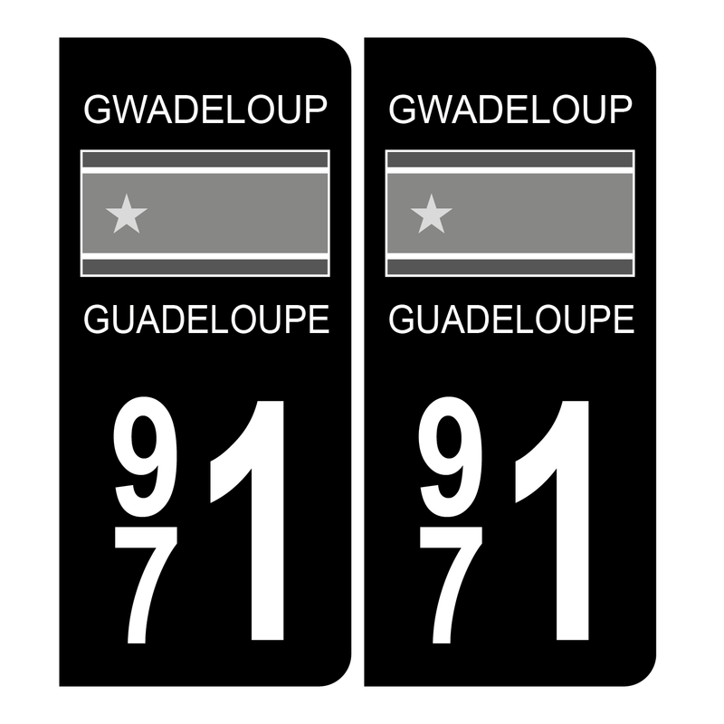 Autocollant Plaque d'immatriculation 971 Guadeloupe Noir