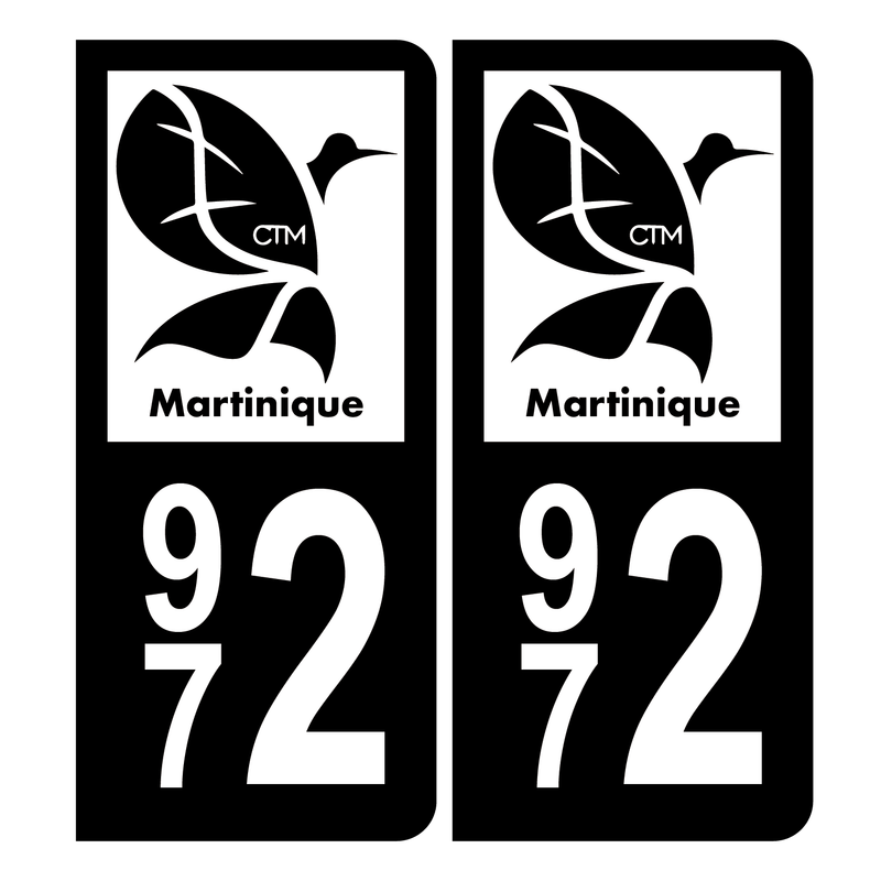 Autocollant Plaque d'immatriculation 972 Martinique Bis Noir