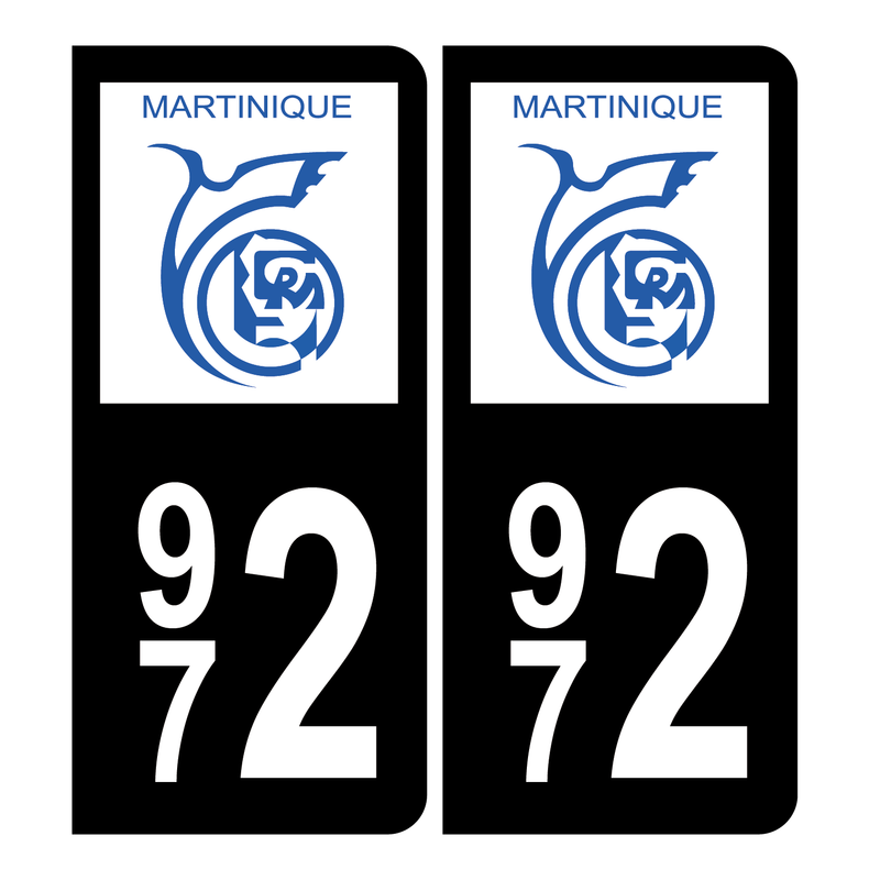 Autocollant plaque d'immatriculation 972 Martinique Noir