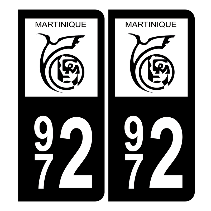 Autocollant Plaque d'immatriculation 972 Martinique