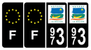 Lot 4 Autocollants plaque d'immatriculation 973 Guyane Noir