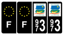 Lot 4 Autocollants Plaque d'immatriculation 973 Guyane