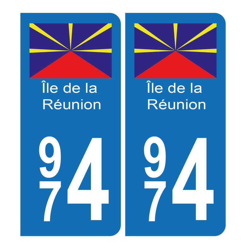 Autocollant Plaque d'immatriculation 974 Ile de la Réunion Bis