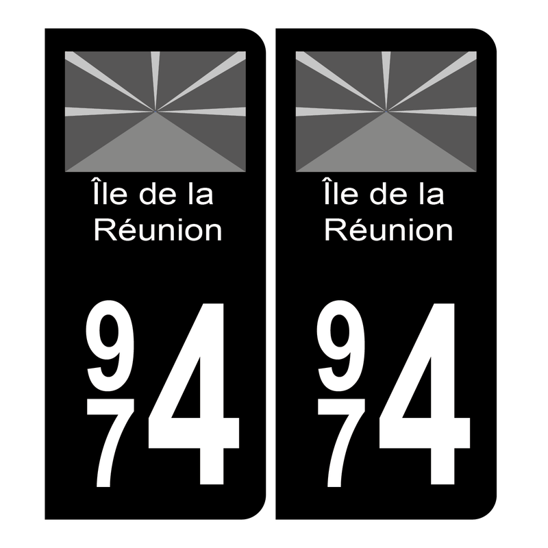 Autocollant Plaque d'immatriculation 974 Ile de la Réunion Bis Noir