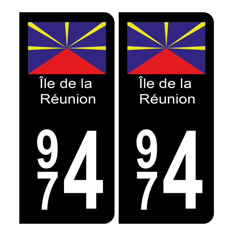 Autocollant Plaque d'immatriculation 974 Ile de la Réunion Bis