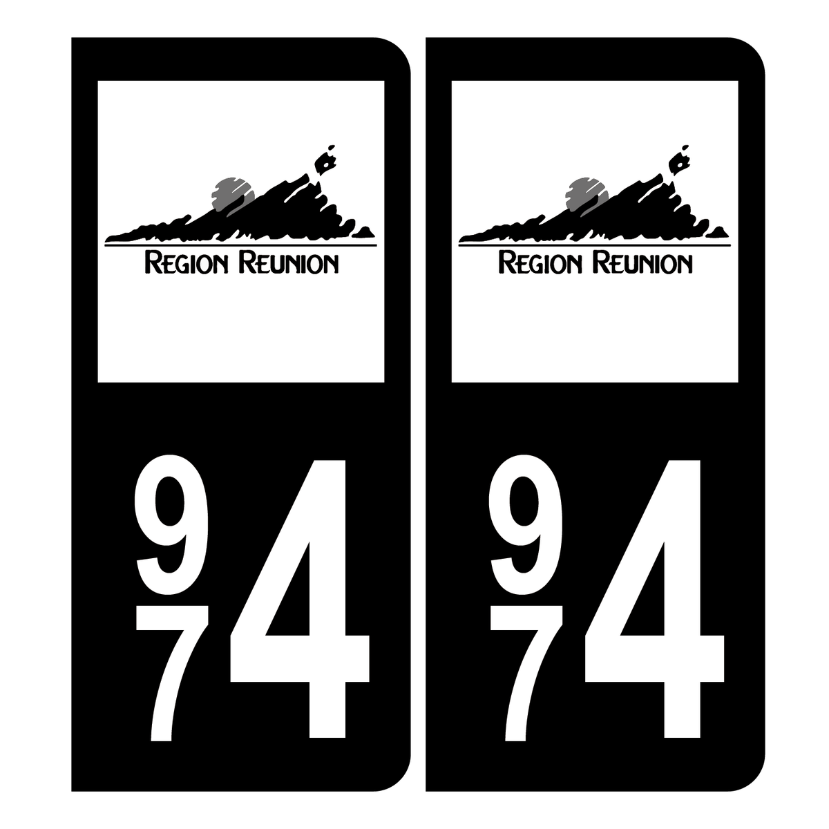 2 Stickers Autocollant Plaque Immatriculation : 974 Réunion LogoType