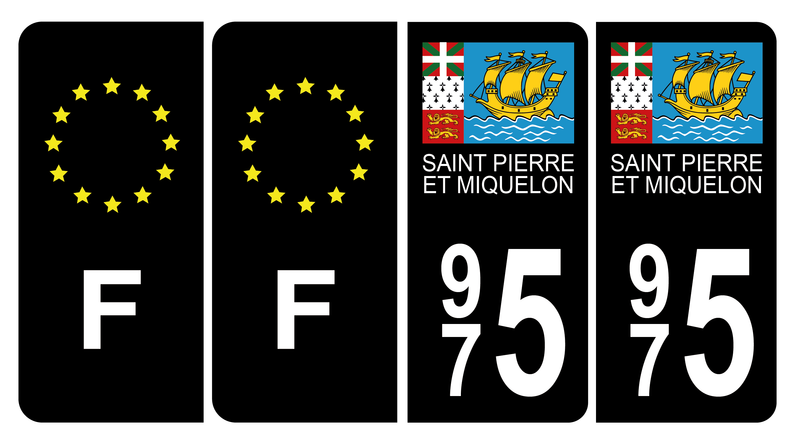 Lot 4 Autocollants plaque d'immatriculation 975 Saint Pierre et Miquelon Noir