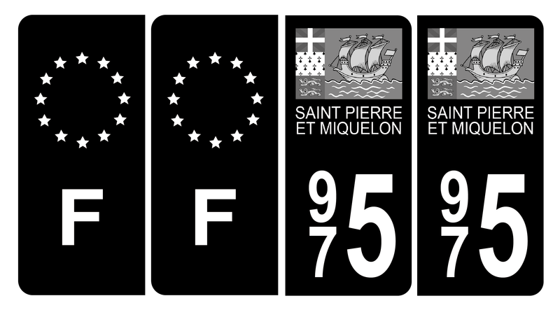 Lot 4 Autocollants Plaque d'immatriculation 975 Saint Pierre et Miquelon