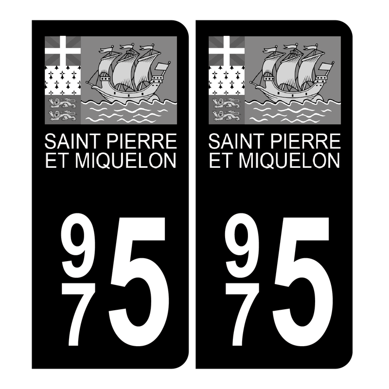 Autocollant plaque d'immatriculation 975 Saint Pierre et Miquelon Noir