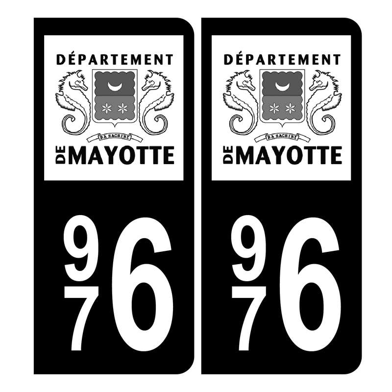 Autocollant Plaque d'immatriculation 976 Mayotte Noir