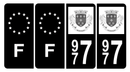 Lot 4 Autocollants Plaque d'immatriculation 977 Saint-Barthélemy Noir