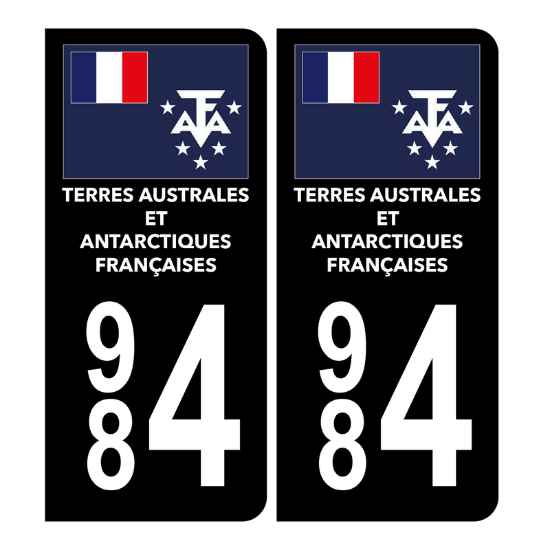 Autocollant Plaque d'immatriculation 984 Terres Australes et Antarctiques Françaises Noir