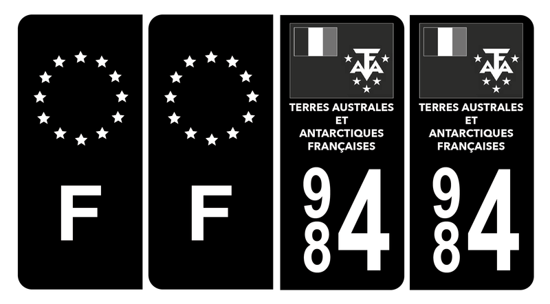 Lot 4 Autocollants Plaque d'immatriculation 984 Terres Australes et Antarctiques Françaises Noir