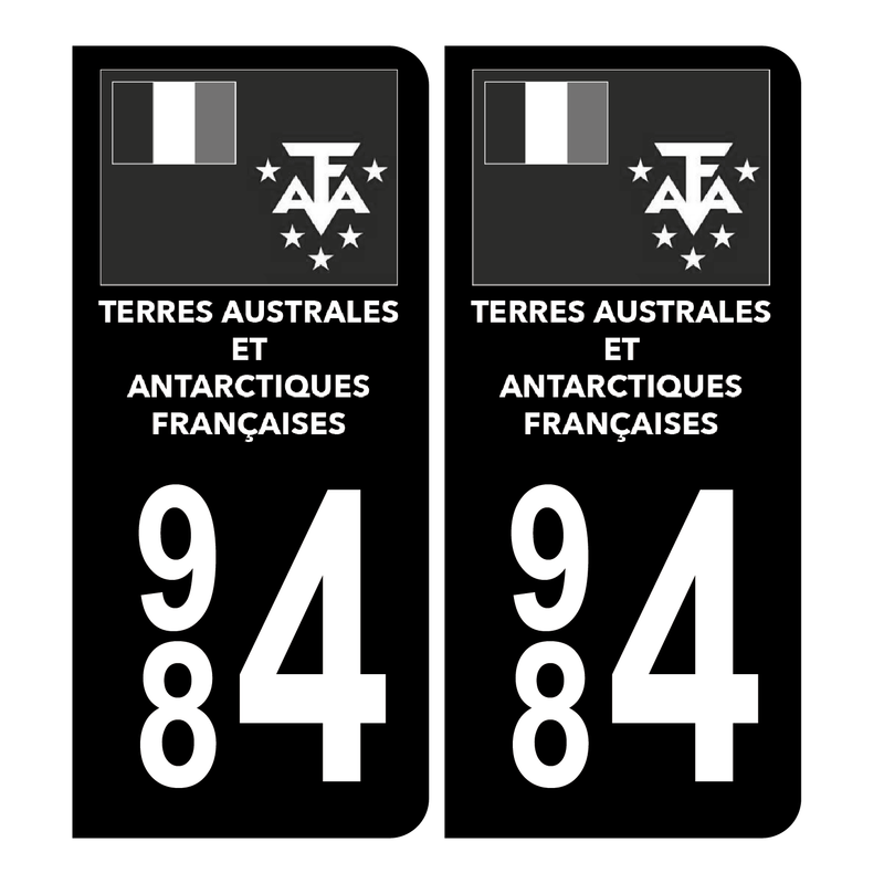 Autocollant Plaque d'immatriculation 984 Terres Australes et Antarctiques  Françaises Noir