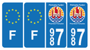 Lot 4 Autocollants Plaque d'immatriculation 987 Polynésie Française Bis