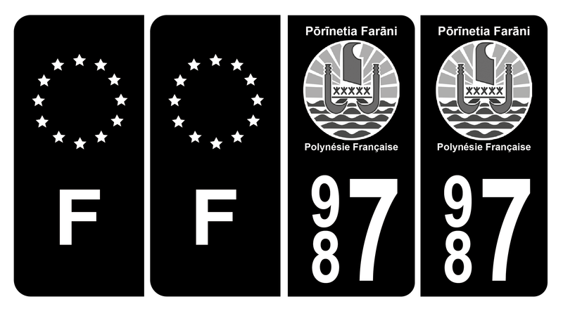 Lot 4 Autocollants Plaque d'immatriculation 987 Polynésie Française Bis