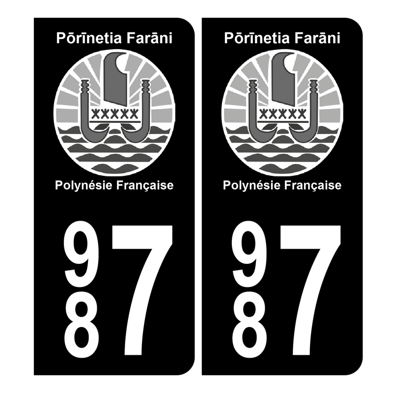 Autocollant Plaque d'immatriculation 987 Polynésie Française Bis Noir
