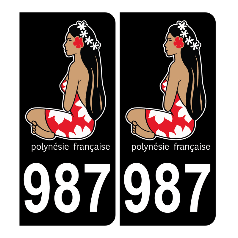 Autocollant Plaque d'immatriculation 987 Polynésie Française