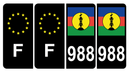 Lot 4 Autocollants Plaque d'immatriculation 988 Nouvelle-Calédonie Noir