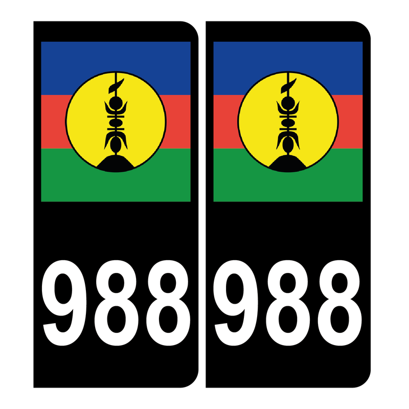Autocollant Plaque d'immatriculation 988 Nouvelle-Calédonie Noir