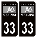 Autocollant Plaque d'immatriculation Voiture Ancienne Région 33 Noir