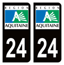 Autocollant Plaque d'immatriculation Voiture Ancienne Région 24 Noir
