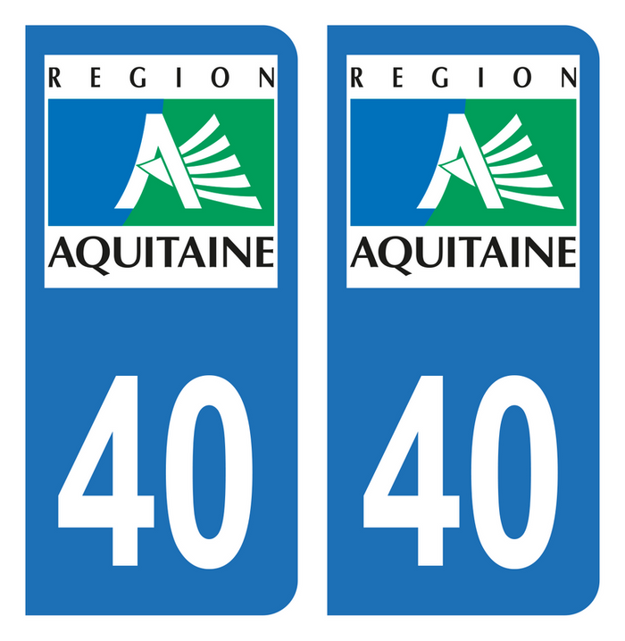 2 Adesivi Per Targa Auto Dipartimento 64 (Pirenei Atlantici) - Logo Nuova Aquitania, Nero, 45x100 Mm, Produzione Francese