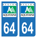 Autocollant Plaque d'immatriculation Voiture Ancienne Région 64 Noir