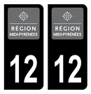 Autocollant Plaque d'immatriculation Voiture Ancienne Région 12 Noir