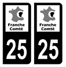 Autocollant Plaque d'immatriculation Voiture Ancienne Région 25 Noir