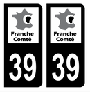 Autocollant Plaque d'immatriculation Voiture Ancienne Région 39 Noir