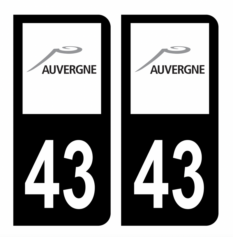 Autocollant Plaque d'immatriculation Voiture Ancienne Région 43 Noir
