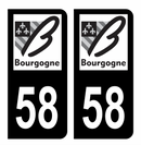 Autocollant Plaque d'immatriculation Voiture Ancienne Région 58 Noir