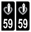 Autocollant Plaque d'immatriculation Voiture Ancienne Région 59 Noir