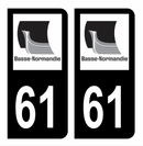 Autocollant Plaque d'immatriculation Voiture Ancienne Région 61 Noir