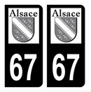 Autocollant Plaque d'immatriculation Voiture Ancienne Région 67 Noir