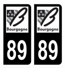 Autocollant Plaque d'immatriculation Voiture Ancienne Région 89 Noir