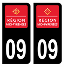 Autocollant Plaque d'immatriculation Voiture Ancienne Région 09 Noir