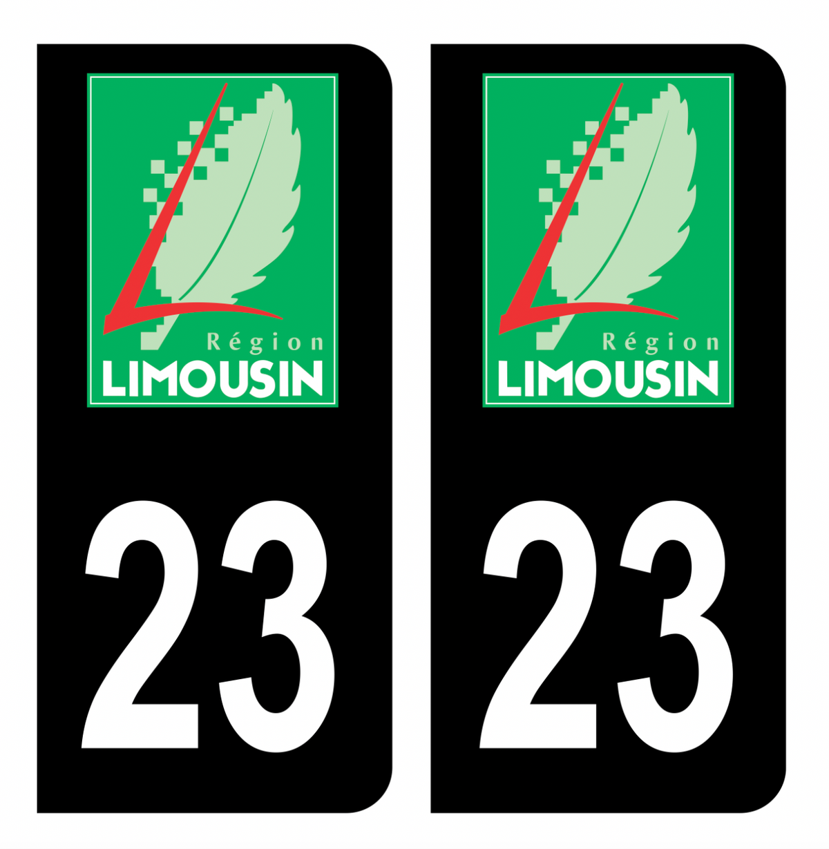 Autocollants Département 23 Creuse Pour Plaque D'Immatriculation - Lot De 2 Stickers Noir - Fabriqué En France