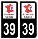 Autocollant Plaque d'immatriculation Voiture Ancienne Région 39 Noir