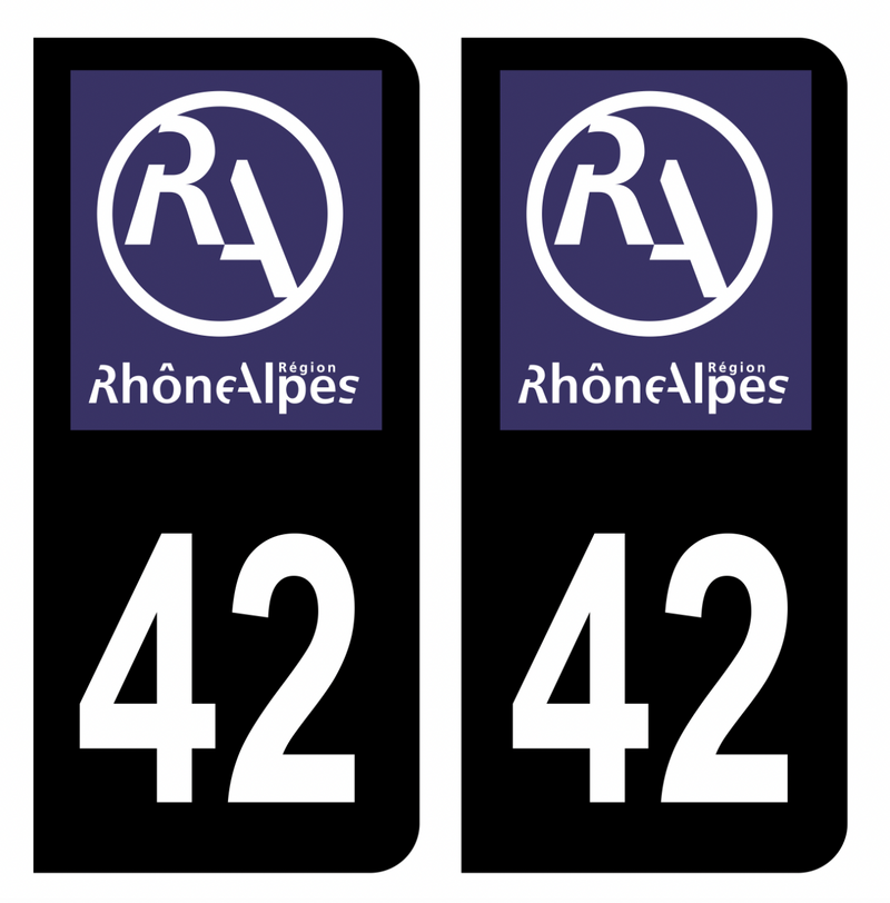 Adesivi Per Targa Auto Dipartimento 42 Loira - Logo Regione Rhône-Alpi, Nero, Coppia 10x4,5 Cm, Made In France